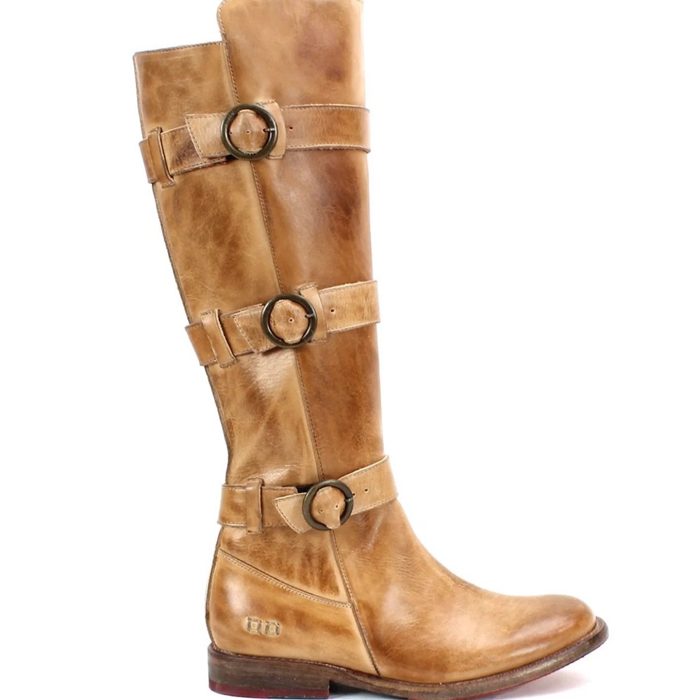 BedStu Tan Leather Knee-High Boots with Buckles; NWOT with box - Picture 1 of 6